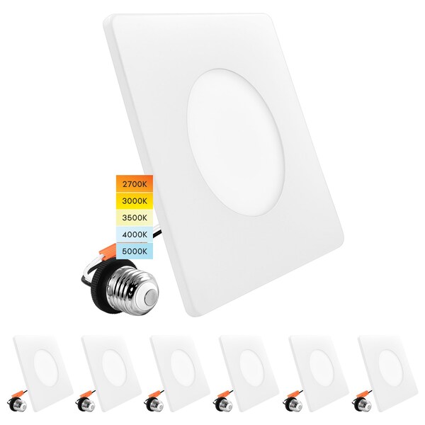Luxrite 3-4 Inch Square LED Flush Mount & Recessed Light 5CCT 650LM Dimmable J-Box or 4 Recessed Can, 6PK LR24980 LR24981-6PK - main